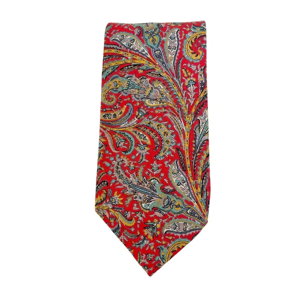 Liberty of London Mens Tie Red Paisley‎ Multi Color 100% Cotton Made in USA